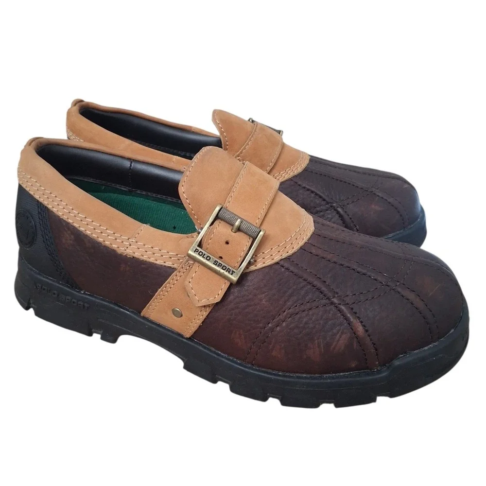 Ralph Lauren Polo Mens size‎ 9.5 Leather Chunky Lug Slip-On Comfort Preppy Shoes